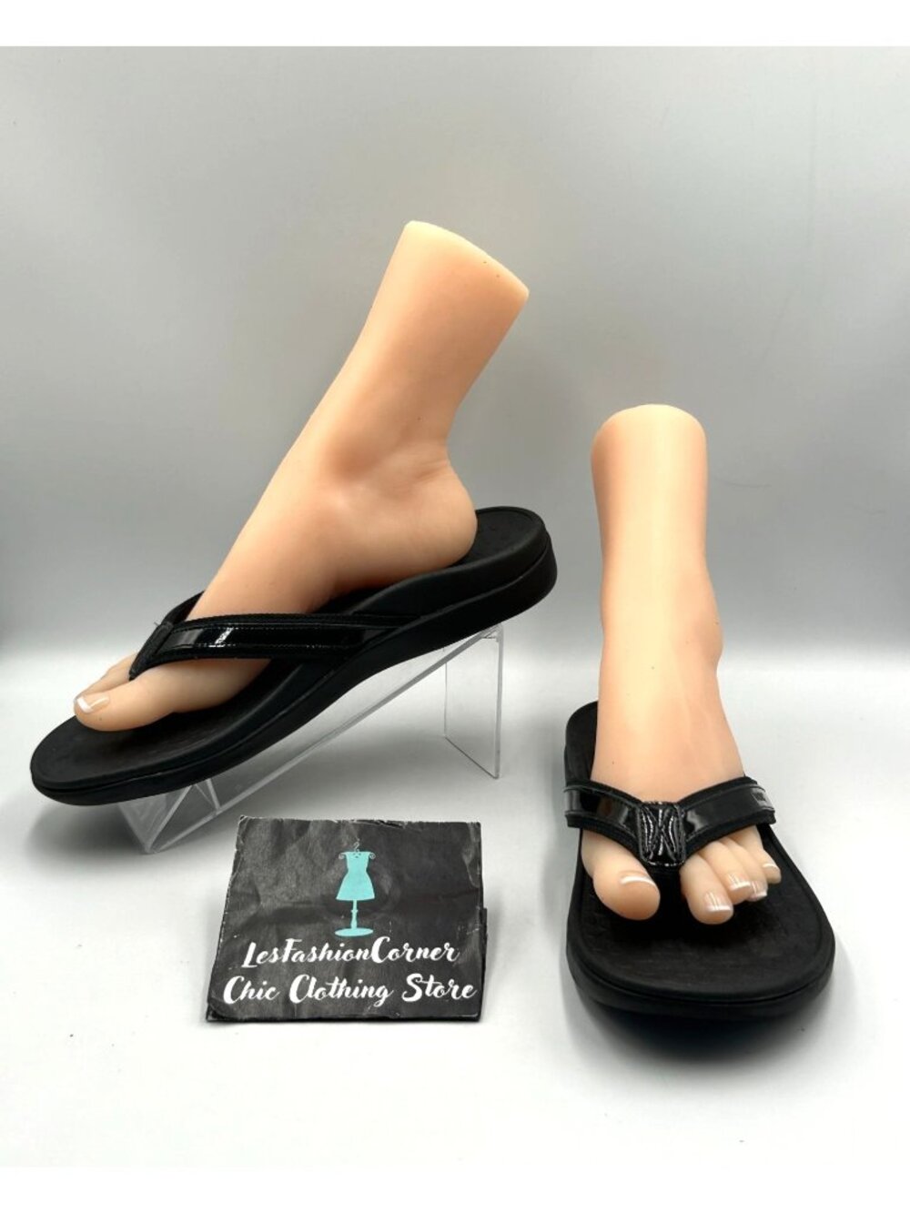Vionic Women's Black Patent Leather Tide II Thong Flip-Flops Sandals Sz 11 3506